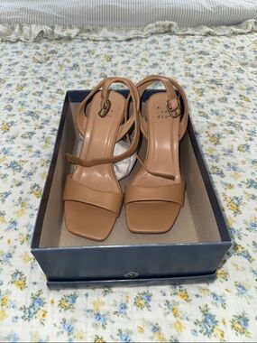 a new day Tan Strappy Square-Toe Block Heel Sandals